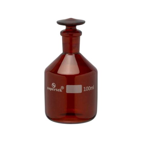 bottle, reagent interchangeable glass stopper, narrow mouth, amber
