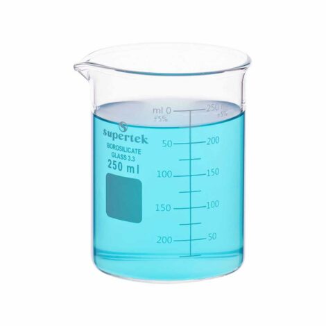 beaker, low form, with double capacity scale