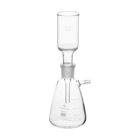 filtering apparatus complete with filter flask,with socket, buchner funnel with sintered disccone. of porosity grade 1 or 2 or 3 or 4, having cone