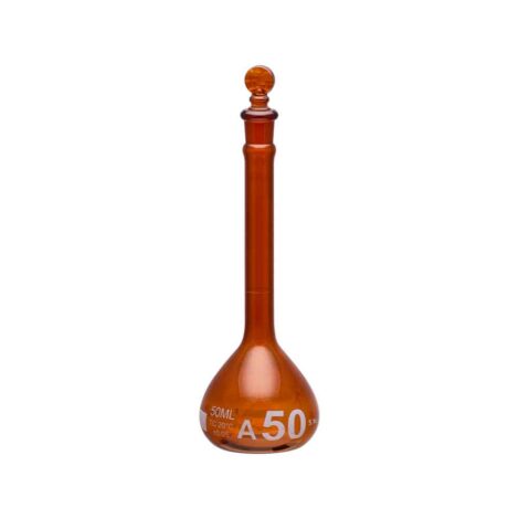 amber volumetric flask-astm, narrow mouth with glass stopper class a with individual works certificate