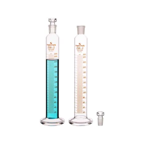 measuring cylinder round base, with interchangeable glass stopper, class b