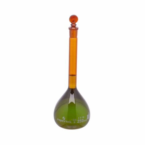 flask volumetric amber, with interchangeable glass and super stopper™, class b