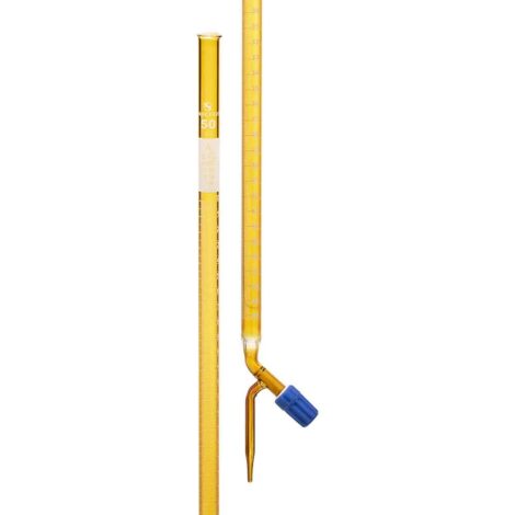 amber color burette, with screw type ptfe needle valve (rotaflow) stopcock, class a with nabl certificate