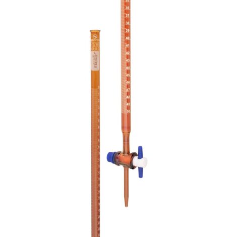 amber color burette, with straight bore ptfe key stopcock, class a with individual works certificate