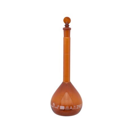 flask volumetric amber, with interchangeable glass and super stopper™, class a with individual works certificate