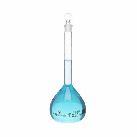 flask volumetric, with interchangeable glass and pp stopper ,short neck class a with individual works certificate