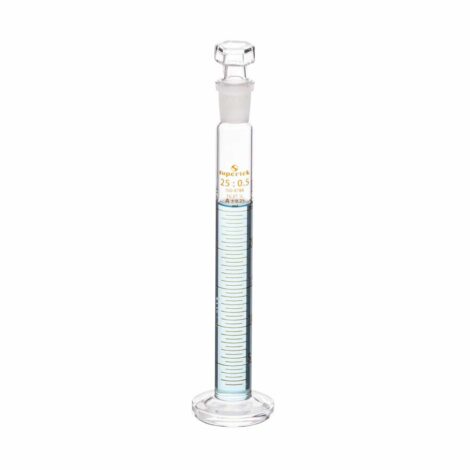 measuring cylinder round base, with interchangeable glass stopper, class a with individual works certificate
